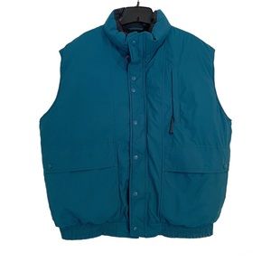 Vintage REI Goose Down Vest Sz XL Teal Blue Zip Button Front
